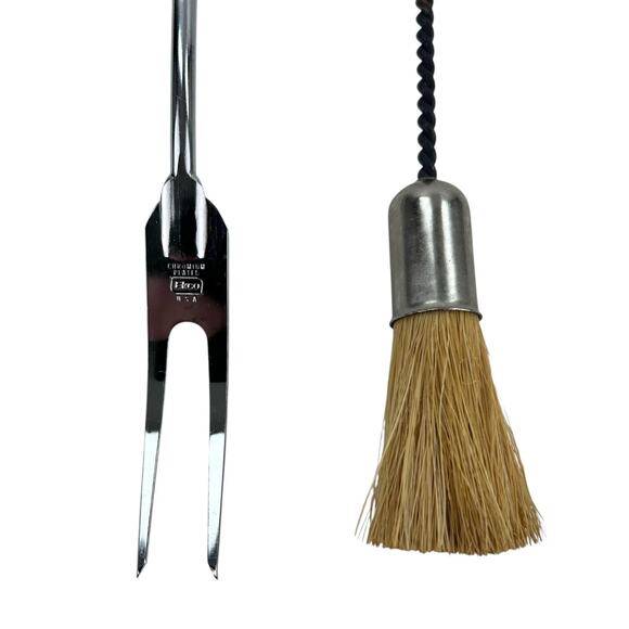 Vintage Ecko USA Grill Tools Orange Olive Green Handle Fork and Baster MCM BBQ - Picture 2 of 8